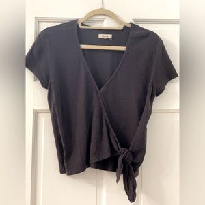 Black Crepe Madewell Shortsleeved Wrap Shirt